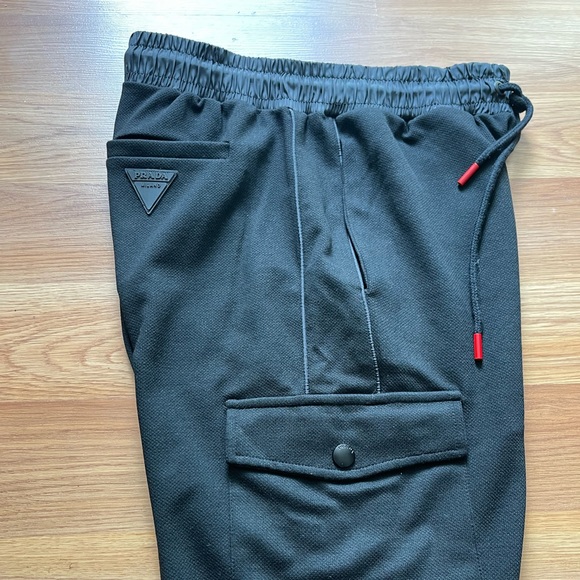 EUC Men Size Small Prada Drawstring Cotton Cargo Pants With Logo Plaque In Black - Picture 5 of 13